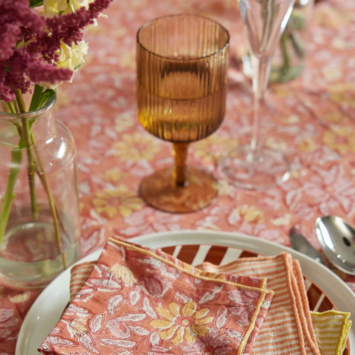Nappe à fleurs terracotta