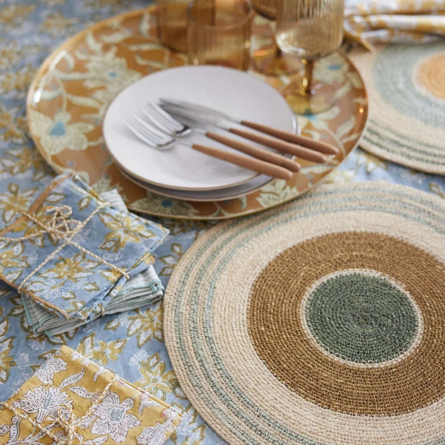 Nappe à fleurs bleu gris