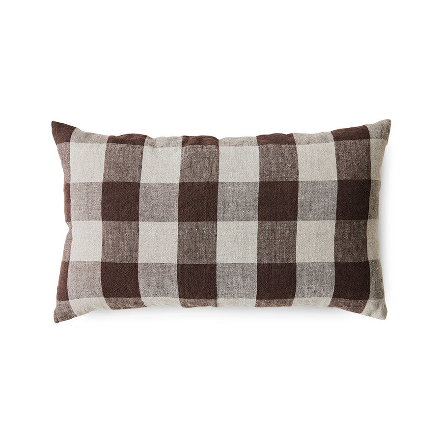 Coussin à carreaux brun