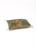 Coussin à fleurs velours jade 2