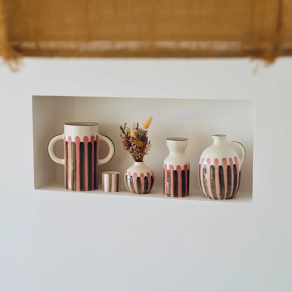 Vase totem gris et rose