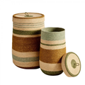 Panier couvercle tissé noisette vert  S 2