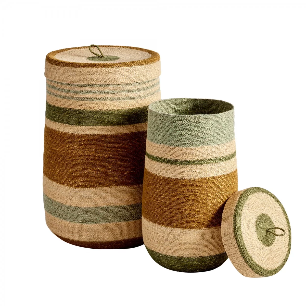 Panier couvercle tissé noisette vert M