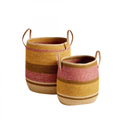 Panier anse tissé mais rose M 2