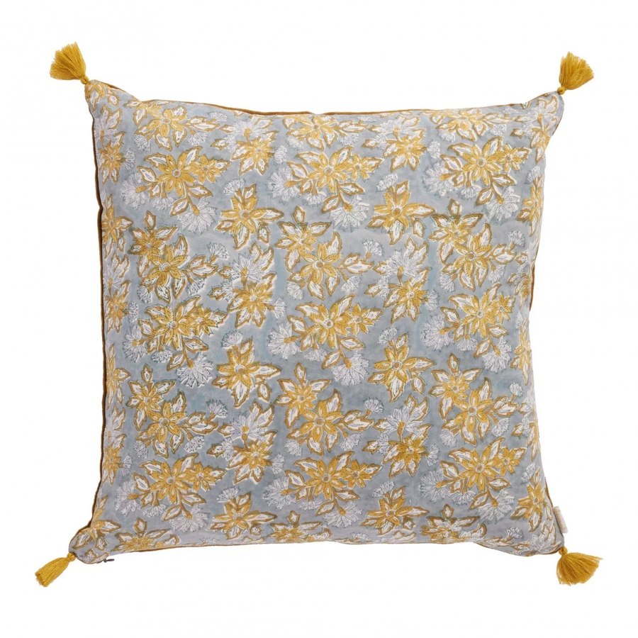 Coussin à fleurs bleu gris