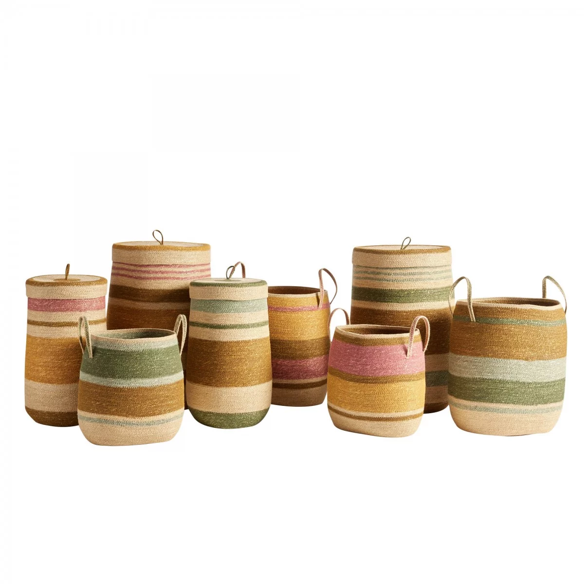 Panier couvercle tissé mais rose S